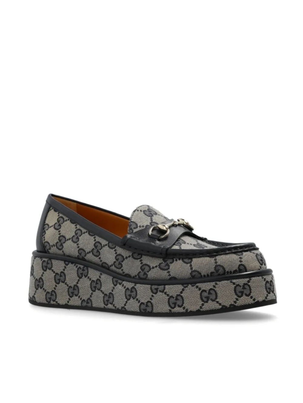 $1,200 Gucci Ilde GG Supreme Canvas/Leather Flatform Blue Loafer EU 37.5 US 7.5